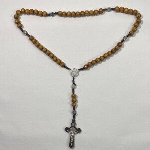 Wooden Bead Rosary with Silver Accents